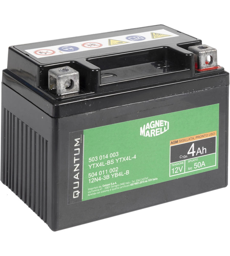 MAGNETI MARELLI BATTERIA MOTO E SCOOTER 4AH 12V 50A TECNOLOGIA AGM SIGILLATA POLO POSITIVO DESTRO